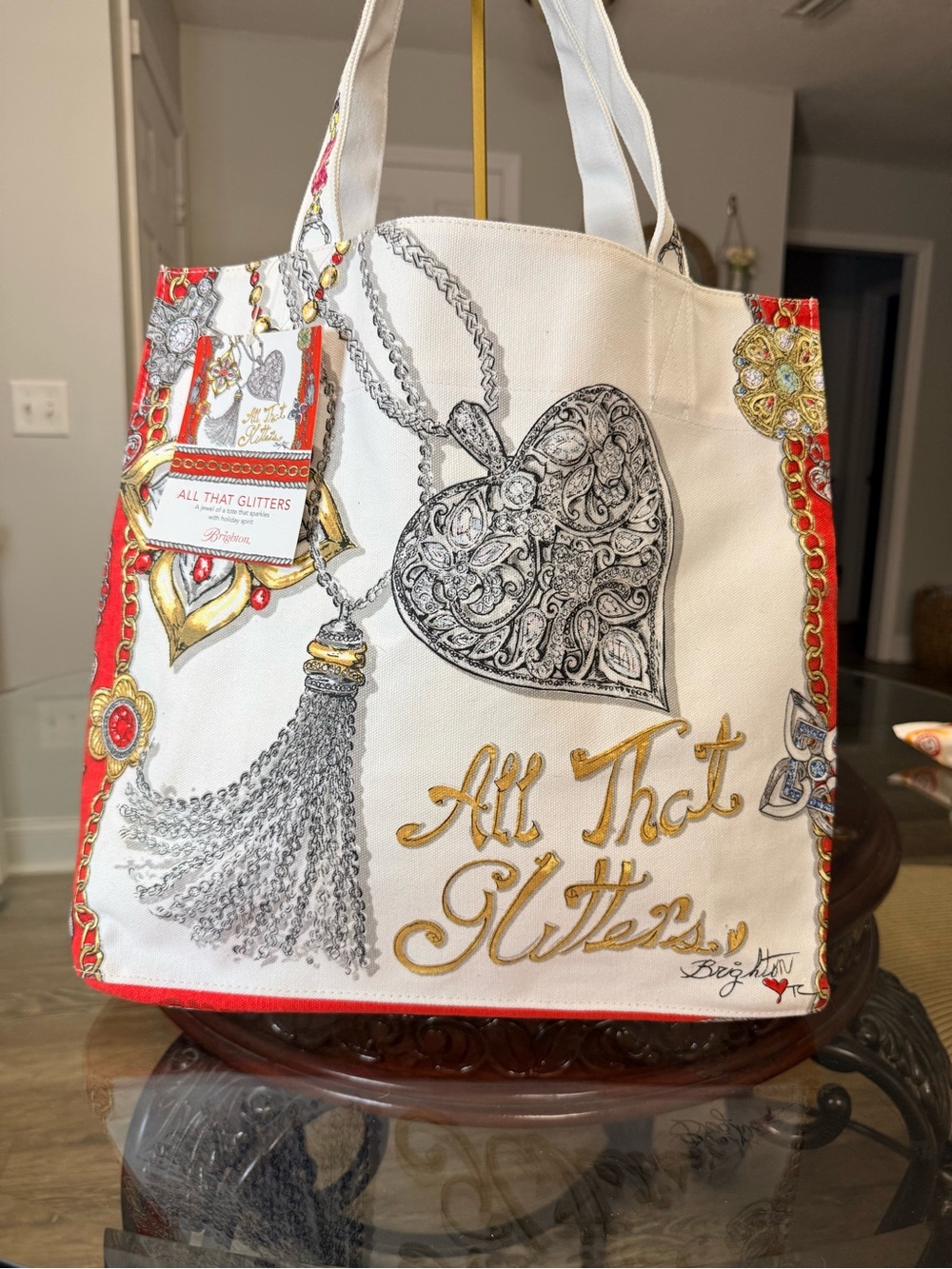 Brighton White and Red 'All That Glitters' Beaded Tote